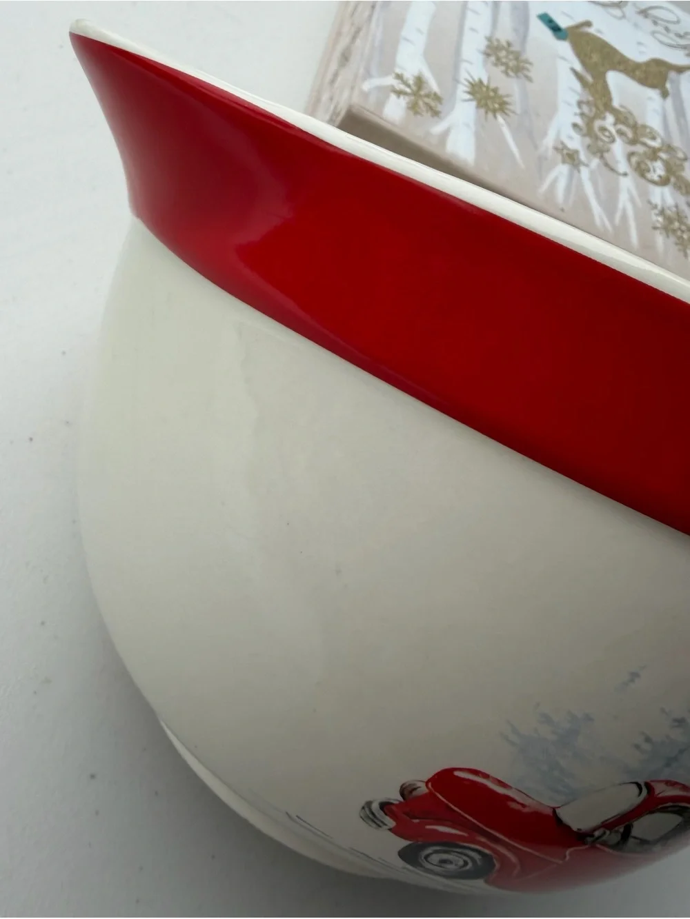 Festive Red Truck Ceramic Mixing Bowl With Pour Spout